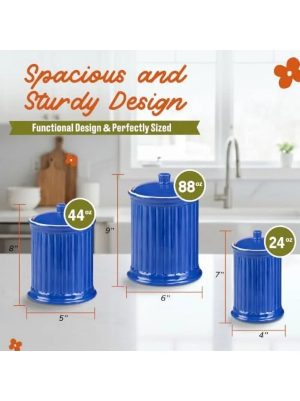 Set of 3 Blue Canisters - 88 Oz Kitchen Storage Containers for Home Organization